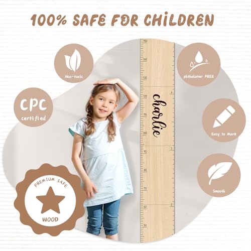 Custom Name Wood Height Chart for Kids Wall Measurement