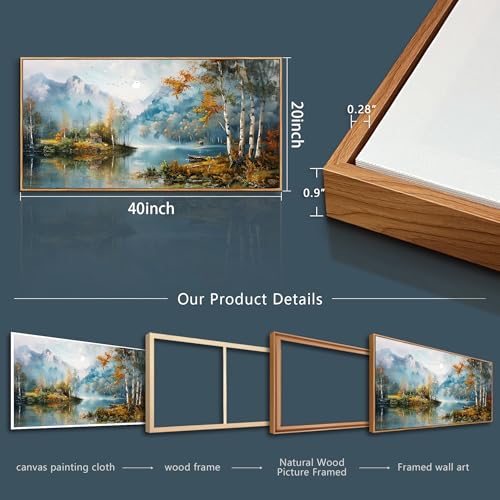 Wood Framed Canvas Wall Art For Living Room Wall Decor For Bedroom Office Wall Decoration Lake View Painting Tree Forest Pictures Artwork Room Aesthetic Home Decor Ready To Hang 20x40 In