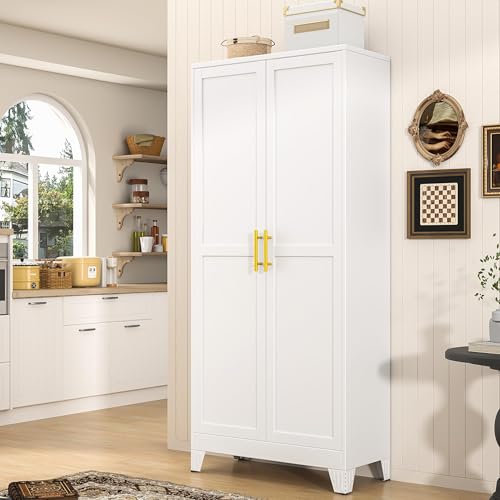 71" Tall Metal Pantry Storage Cabinet with Doors and 4 Adjustable Shelves