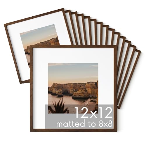 Set of 15 Walnut Wood 12x12 Square Picture Frames