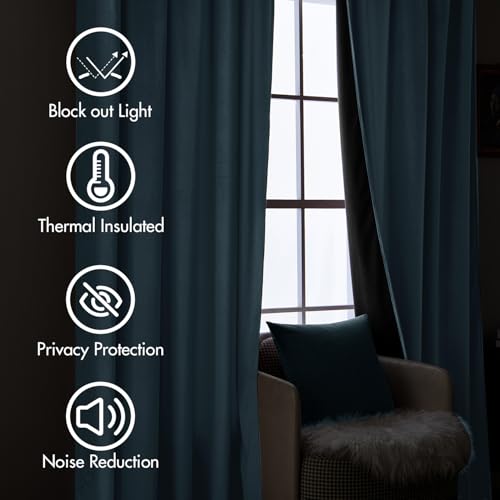 Stone Blue Velvet Pinch Pleat Blackout Curtains W52 X L96 Inches (2 Count)