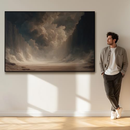 46"x72" Extra Large Framed Wall Art Dramatic Canyon Storm Cloudscape Illustration for Home Living Room Bedroom Decor