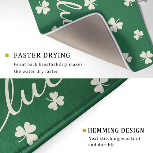 St Patricks Day Dish Drying Mat for Kitchen Lucky Shamrocks Absorbent Reversible Microfiber Kitchen Countertop Protector Dishes Pad Large 18x24 inch