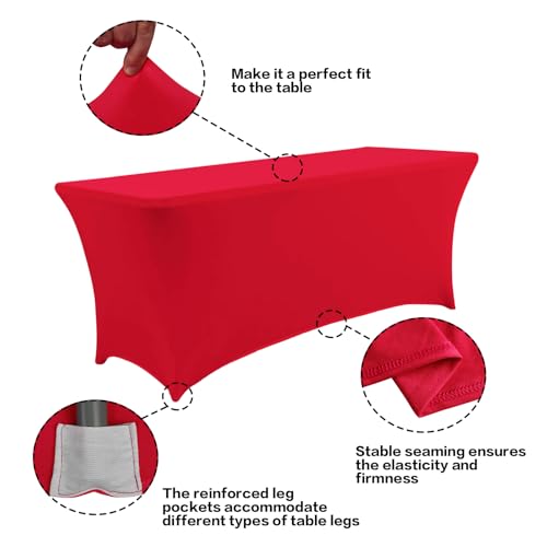 8FT Table Cloth for Rectangular Spandex Red Table Cover