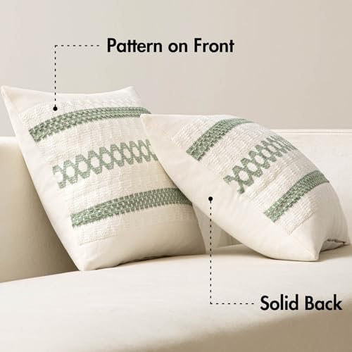 Set of 2 Sage Green Boho Decorative Pillow Covers 18x18 Inch (2 Count)