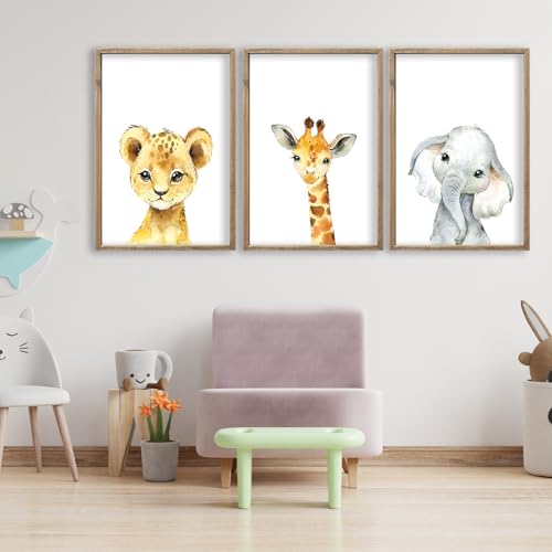 Baby Safari Nursery Wall Art Decor 24x16 Inch Set of 3 Wood Framed