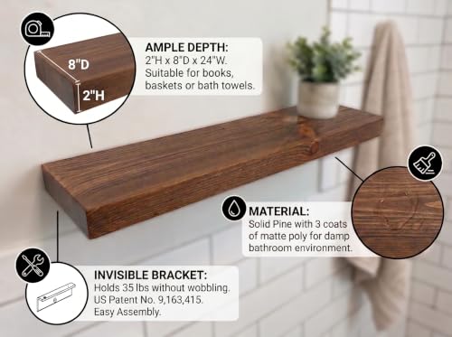 24 Inch Wooden Floating Shelves for Wall