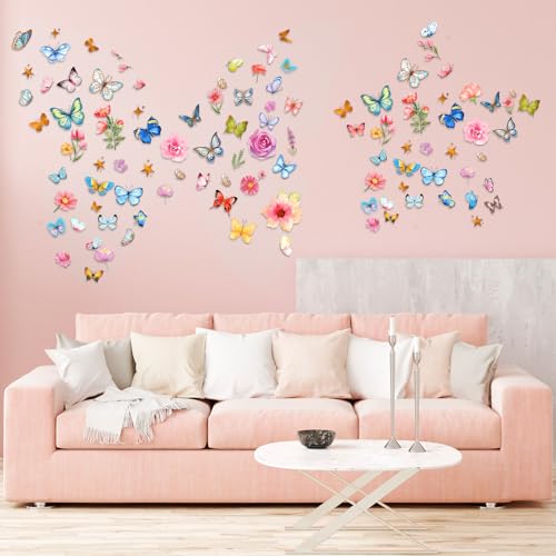 Glow in The Dark Butterfly Flower Wall Decals Glowing Luminous (4 Count)