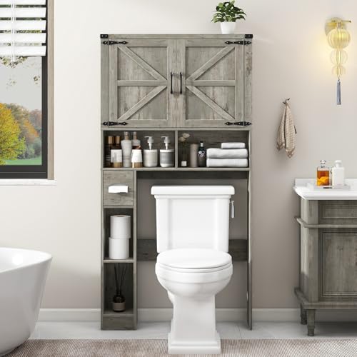 Over The Toilet Storage Cabinet with 2 Barn Doors