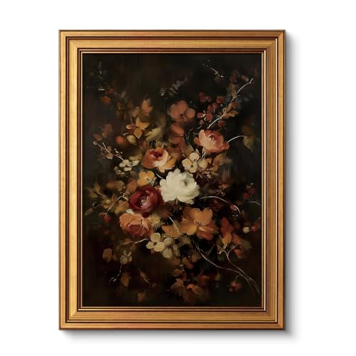 Gold Framed Moody Dark Floral Wall Art
