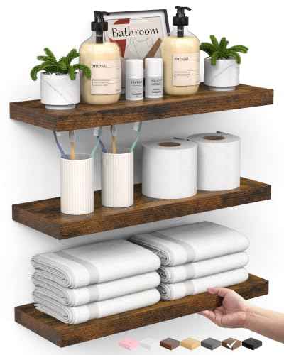 Rustic Brown Bathroom Floating Shelves