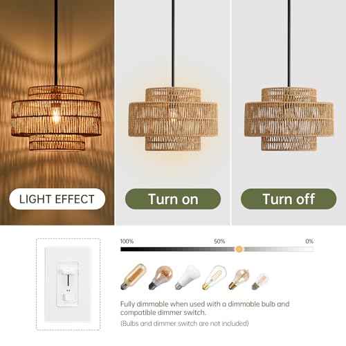 12.4" Rattan Pendant Light for Kitchen Island