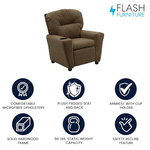 Chandler Microfiber Kids Recliner with Cup Holder and Safety Recline