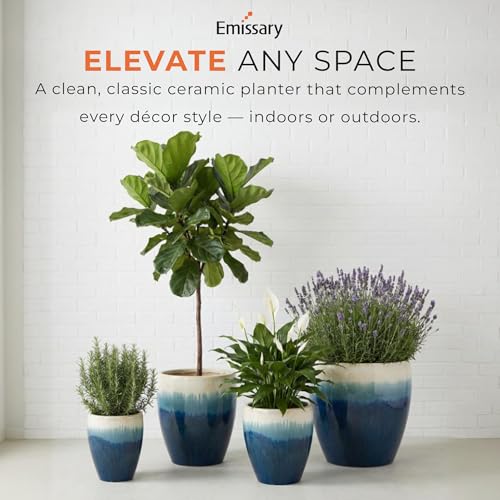 13in., 16in., 19in.,23.5in. H Blue Snow Stoneware Round Planters with High-fire Treatment (Set of 4) (4 Count)