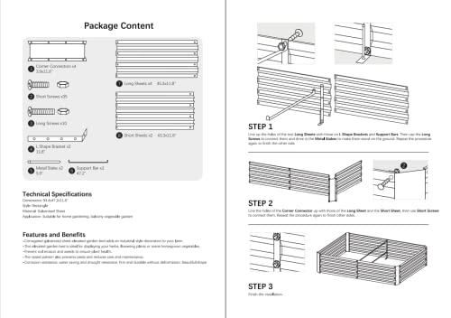 8x4x1ft Green Metal Raised Garden Bed Kit