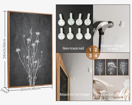 Black and White Floral Framed Canvas Wall Art Set (3 Count)