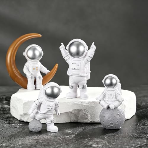 Silver White Astronaut Figurines Statue Set of 4 (4 Count)