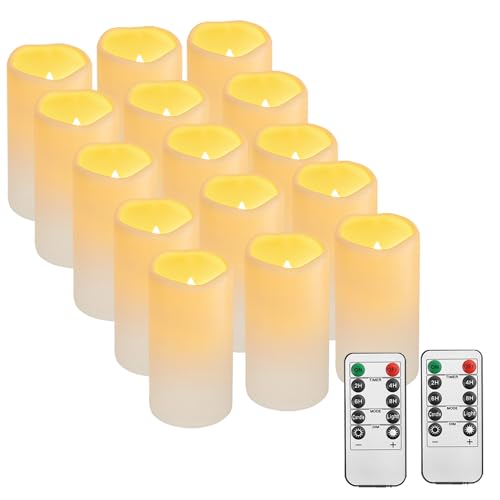 Outdoor Plastic flameless Candles with Remote Control and Timer (15 Count)