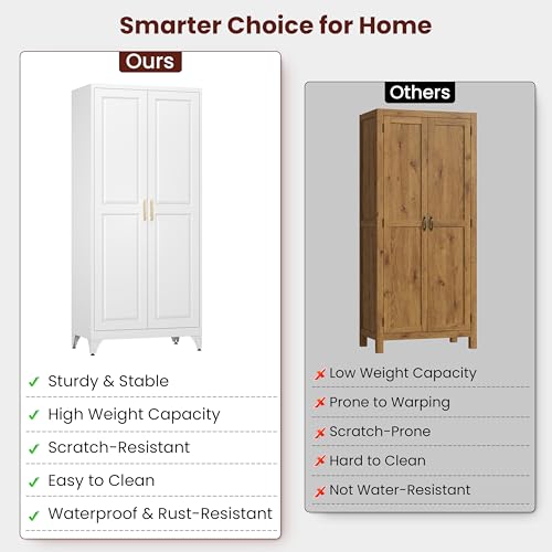 71" Tall Wardrobe Closet with 2 Doors and Hanging Rod