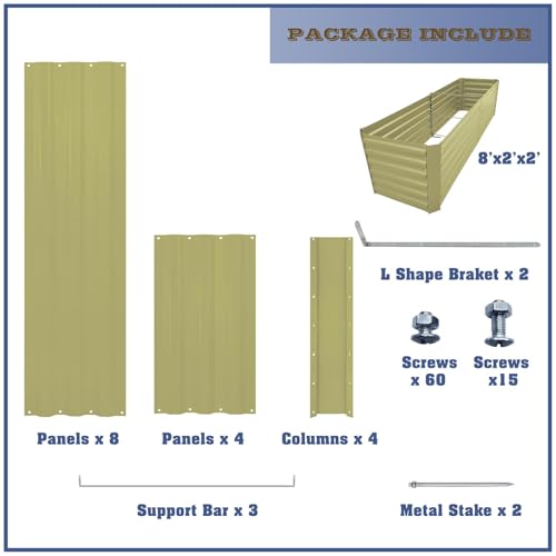 8x2x2FT Beige Metal Raised Garden Bed Kit