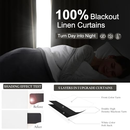 Bright White Full Blackout Natural Linen 100 Inch Curtains Para Sala 2 Panels Set (2 Count)