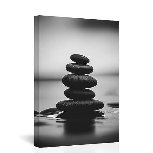 Zen Canvas Wall Art Black and White Zen Stone Picture Print Meditation Relax Spirit Spa Room Bathroom Decor Frame