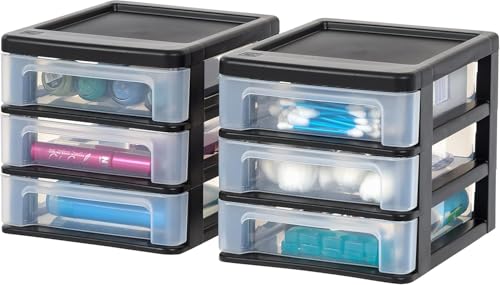 2-Pack, 3-Drawer Small Plastic Stacking Desktop Organizer, Black (2 Count)