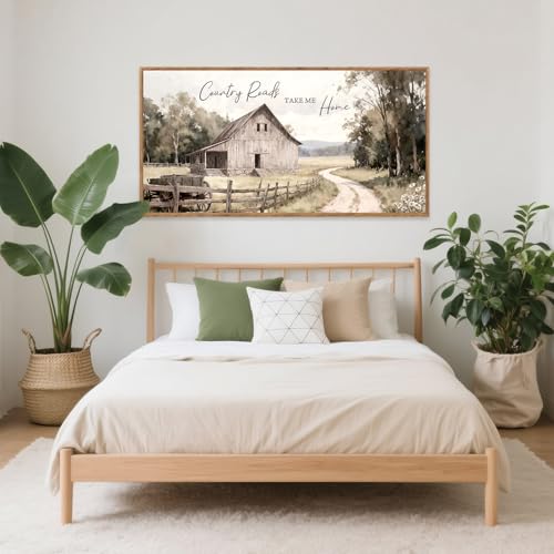 Farmhouse Country Old Barn Framed Canvas Wall Art 40x20 Inch