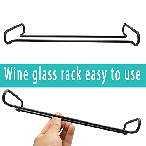 10 Inch Wine Glass Rack Under Cabinet Shelf Stemware Storage Hanging Hanger Organizer Glasses Holder with Drying Under Counter Metal for Kitchen and Bar Set of 4 Black (4 Count)