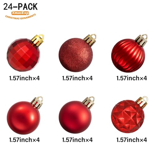24ct Red Christmas Ornaments for Tree Decorations (34 Count)