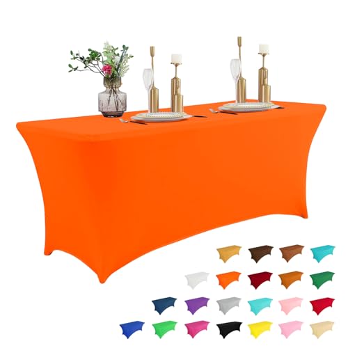 8FT Table Cloth for Rectangular Spandex Orange Table Cover
