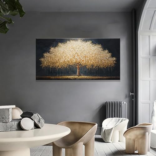 Wall Art Gold Tree Of Life Modern Wall Art For Living Room Artwork 24"X 48"