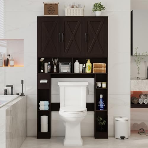 Over The Toilet Storage Cabinet with 3 Barn Doors.Walnut