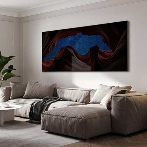 36"x72" Extra Large Framed Wall Art Starry Night Sky Through Antelope Canyon Rock Arch for Home Living Room Bedroom Decor