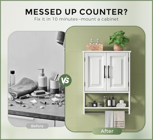 White Bathroom Cabinet Wall Mounted with Towels Bar