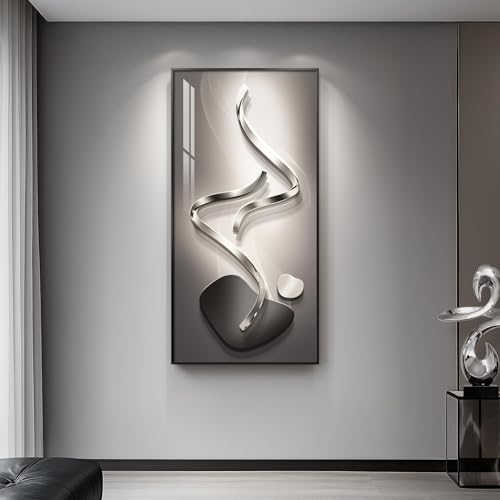 Large Framed Black Gray Abstract Wall Art for Living Room