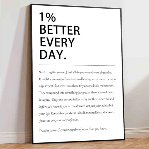 1% Better Every Day Art Inspirational Pictures Motivational Print Quote Poster Growth Mindset Posters Self Improvement Poster Positive Sayings Office Living Room Decor 16x24inch No Frame