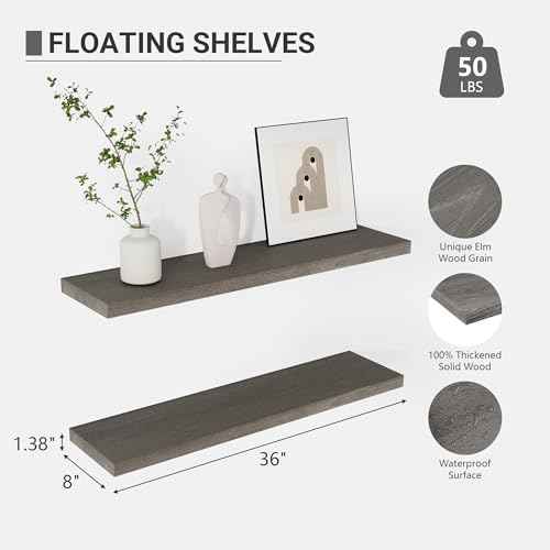 Elm Wood Floating Shelf 36x8” Set of 2 (2 Count)