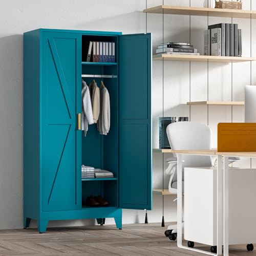 71'' Farmhouse Metal Wardrobe Cabinet with Hanging Rod