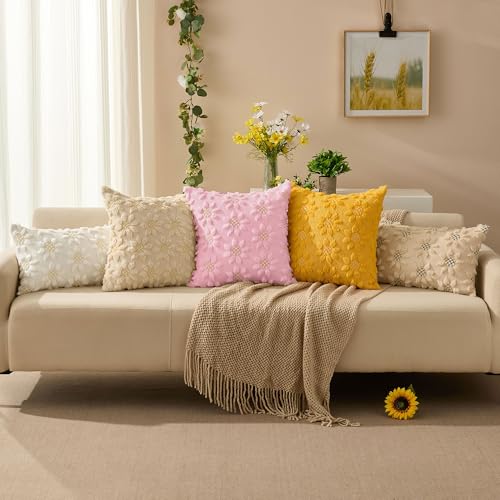 Spring Summer Pillow Covers 18x18 inch Set of 2 Pink Sunflower