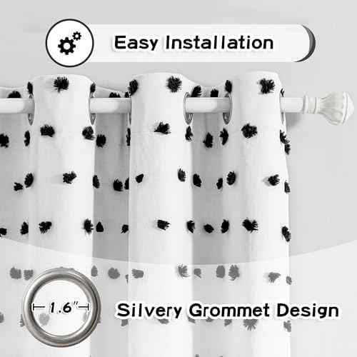 100% Blackout Curtains for Bedroom Total Light Blocking Curtains 95 Inch Extra Long Room Darkening 2 Panels Grommet Sliding Door Privacy Window Drapes with Black Pom Pom Sheer 50" x 95" (2 Count)