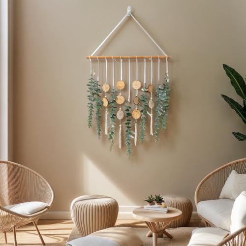 Artificial Eucalyptus Wall Decor Fake Greenery Leaves Stems Home Decor Wall Hanging Plants Boho Rustic Farmhouse Decor for Bedroom Kitchen Dining Room Livingroom Bathroom Livingroom
