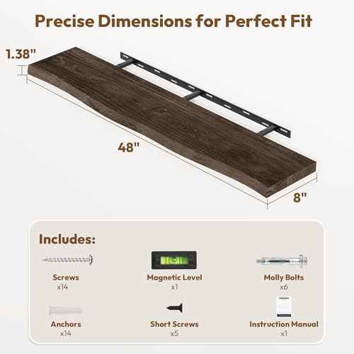 Wood Floating Shelves Live Edge 48” Set of 1