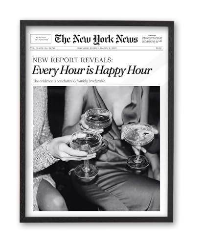 16x20in Every Hour Is Happy Hour Black Framed Newspaper Wall Art