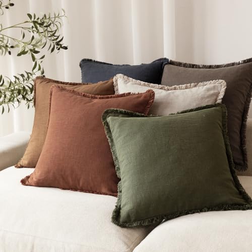 Decorative Linen Fringe Throw Pillow Covers 26×26 Rust Orange (2 Count)