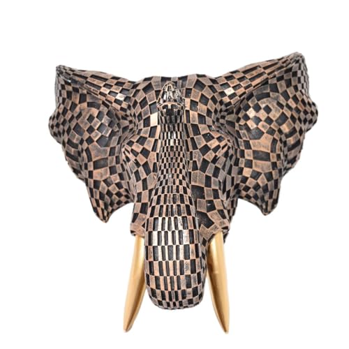 9x7.8 Inch Vintage Mosaic Elephant Head Wall Sculpture Art Mount Statue for Room Bedroom Office Living Decor