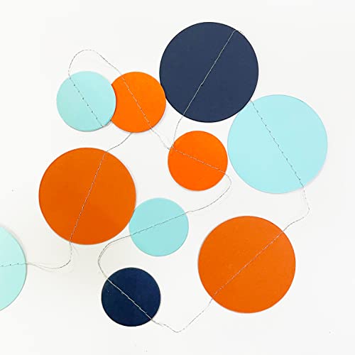 46 Ft Navy Blue Orange and Teal Circle Dots Garland Royal Blue Orange Aqua Polka Dot Hanging Paper Streamer for Birthday Wedding Bridal Shower Outer Space Galaxy Theme Party Decorations Supplies