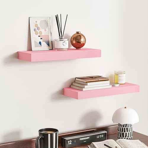 Pink Floating Shelves for Wall (2 Count)