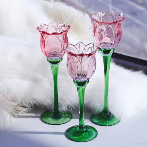 Pink Tulips Votive Candle Holders Set of 3 (3 Count)