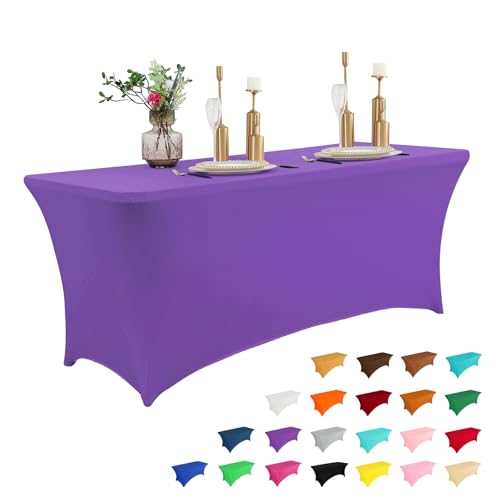 4FT Table Cloth for Rectangular Spandex Purple Table Cover